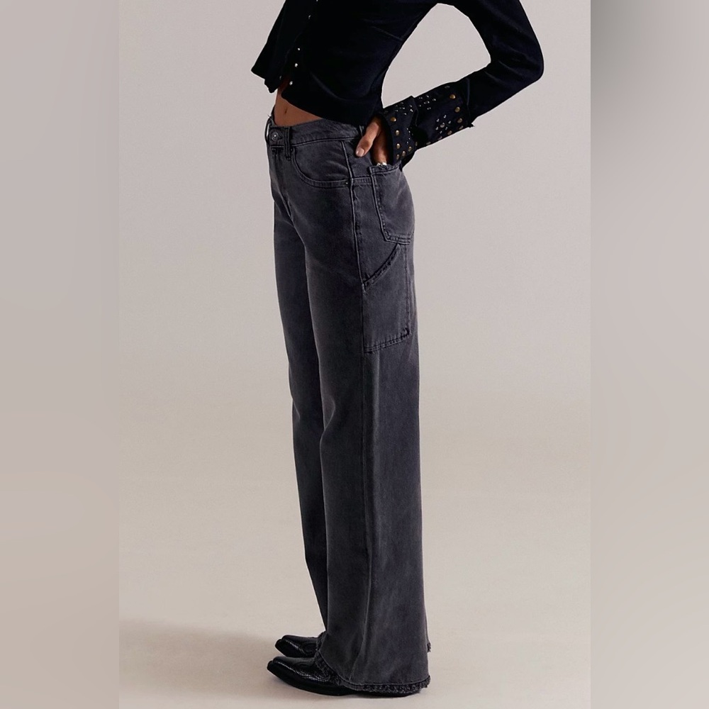 WE THE FREE Tinsley Baggy Mid Rise Straight leg black denim jeans - size 31 - Picture 3 of 9